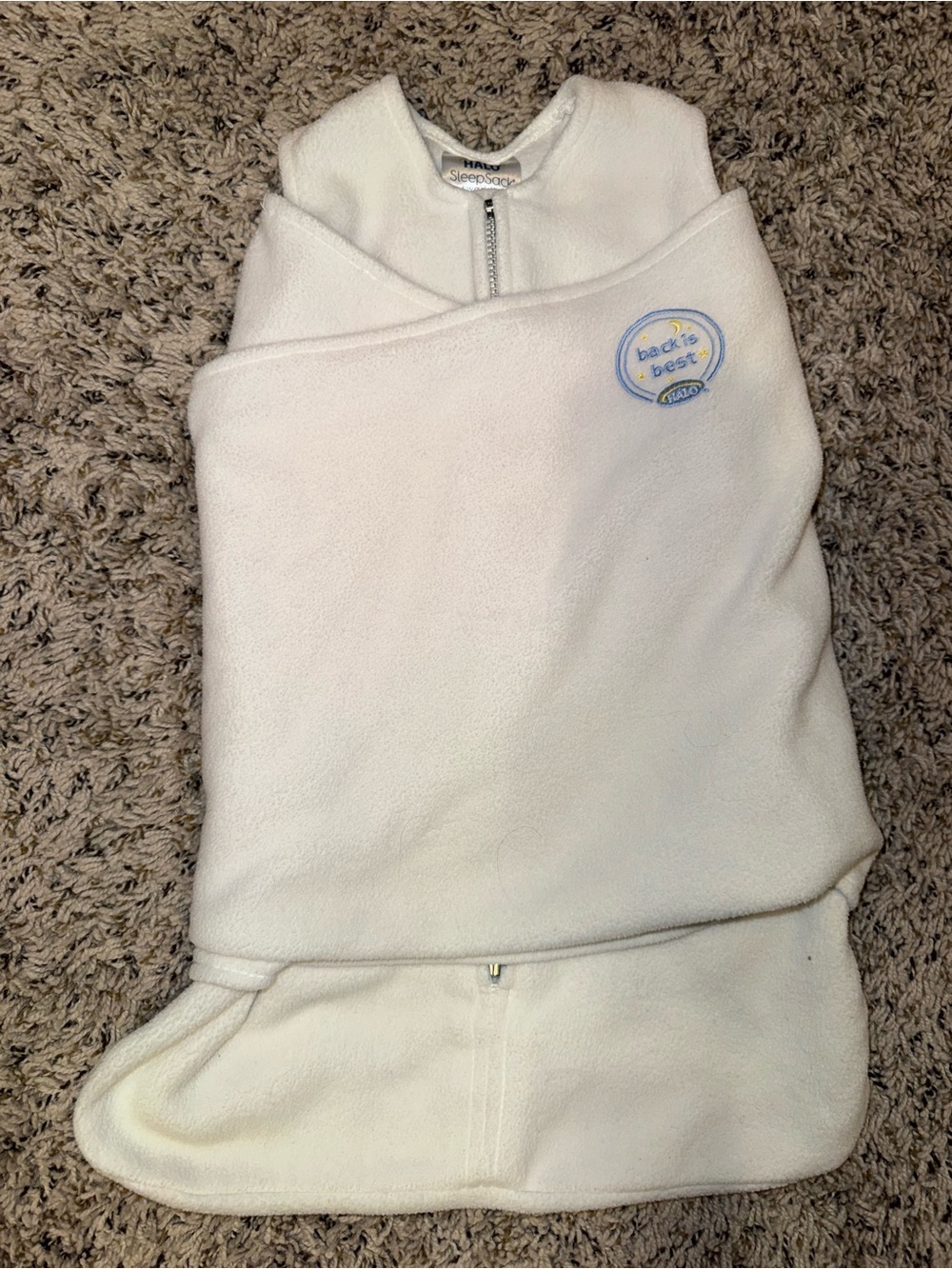 HALO SleepSack Swaddle Newborn 0-3M White Fleece Wearable Blanket Unisex